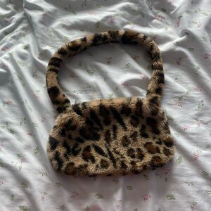 Fuzzy cheetah print bag
